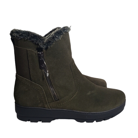 Easy Spirit Adabelle Dark Green Leather Faux Fur Casual Winter Bootie Sz 8M, 7M